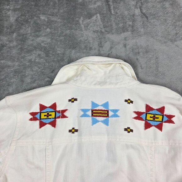 Ralph Lauren Jeans Co Jacket Womens M Ivory Denim Beaded Southwestern Boho - Picture 6 of 13
